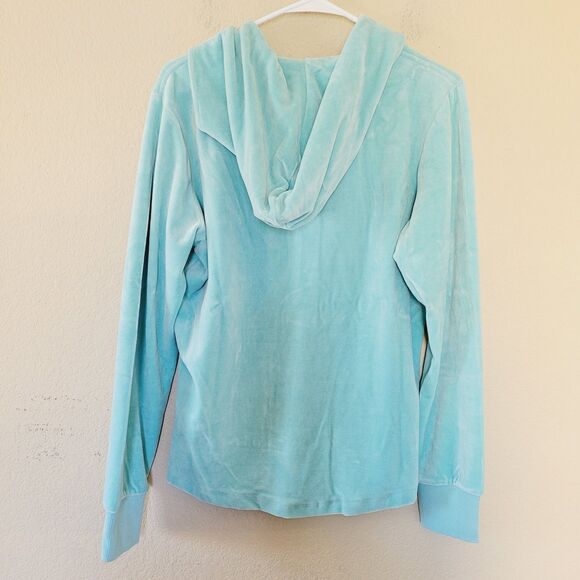 Carve Designs Size L Blue Soft Velvet Henley Button Front Hoodie Organic Cotton - Picture 7 of 7
